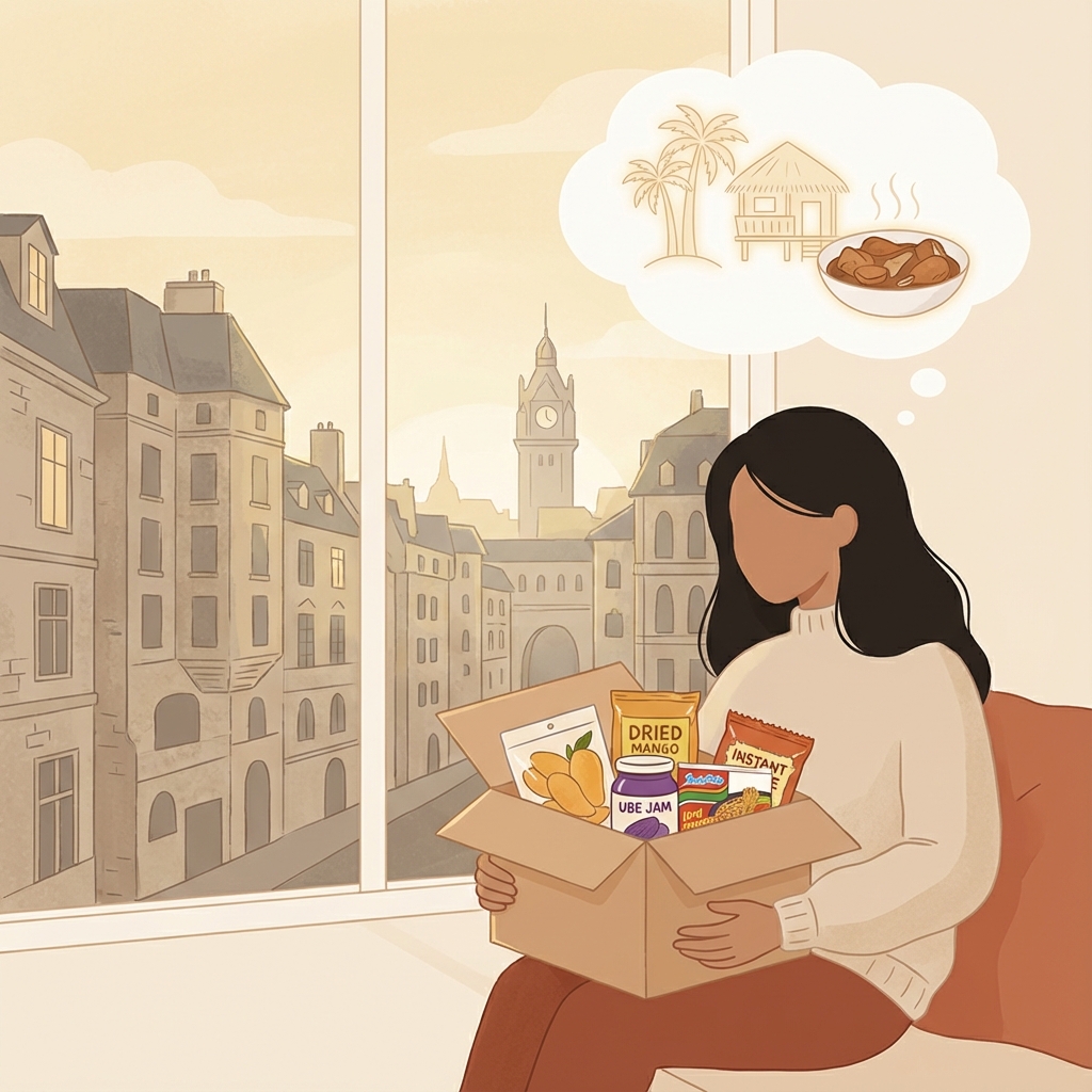 Filipino in Europe receiving care package from home